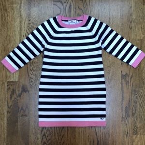 Vineyard Vines navy stripe light weight sweater dress.